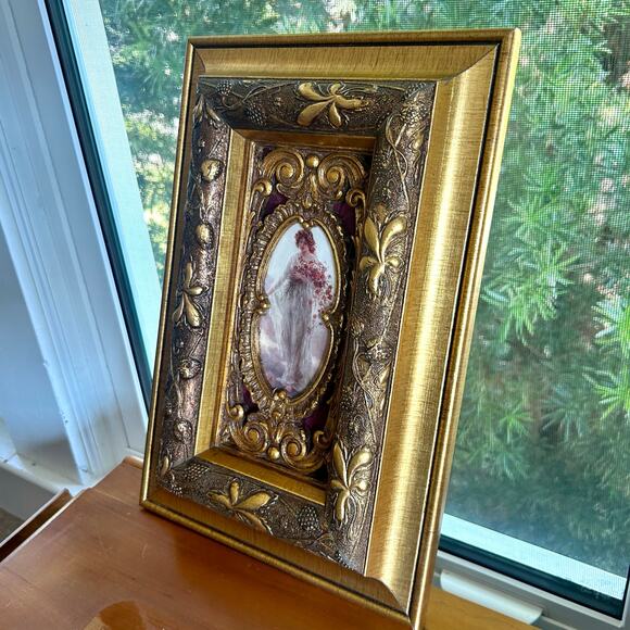 Vintage Ornate Gold Framed Print of Woman with Flowers, Victorian Style Wall Art - Picture 4 of 16